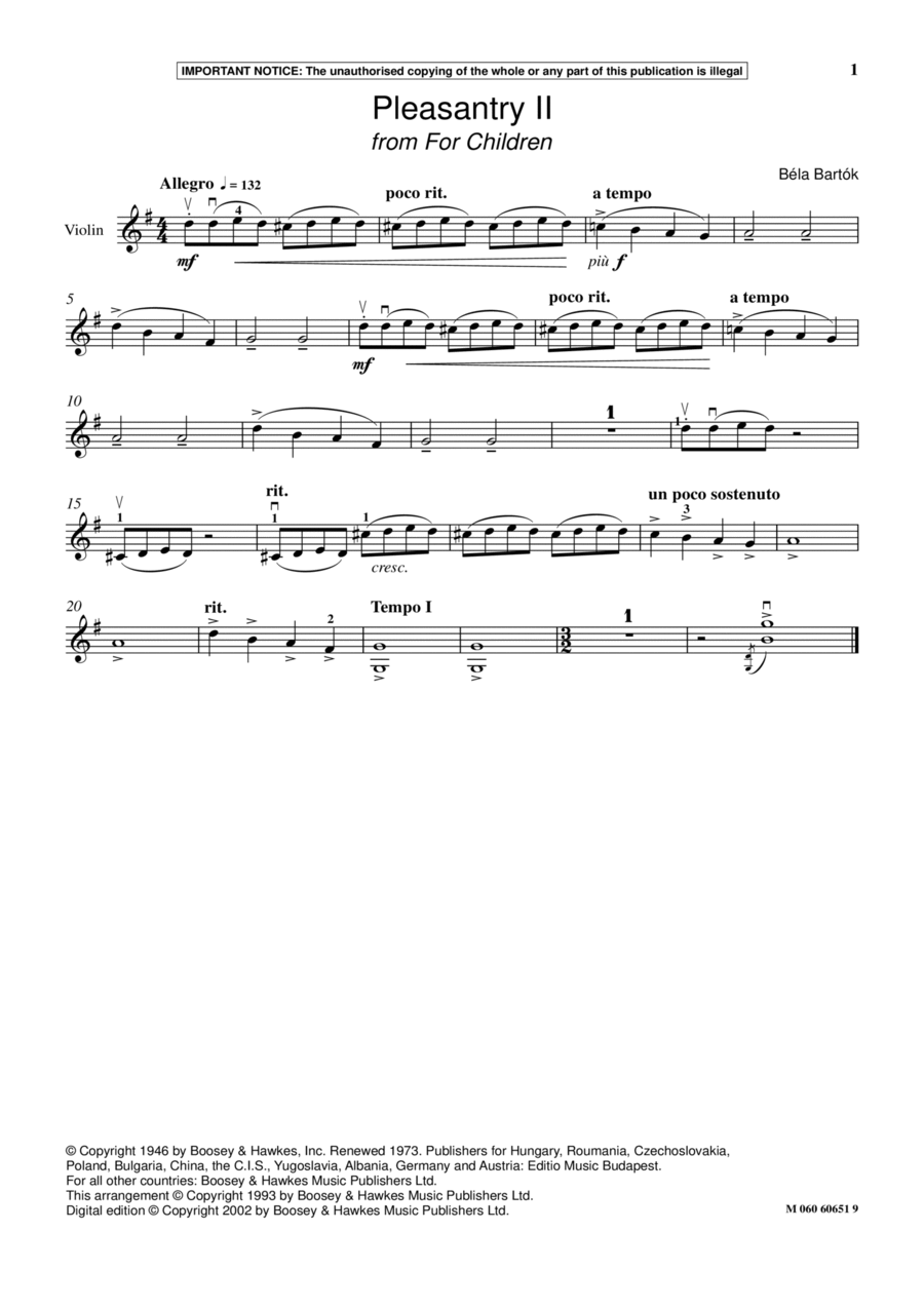 Pleasantry II (from For Children) School and Community scores gallery preview page 1