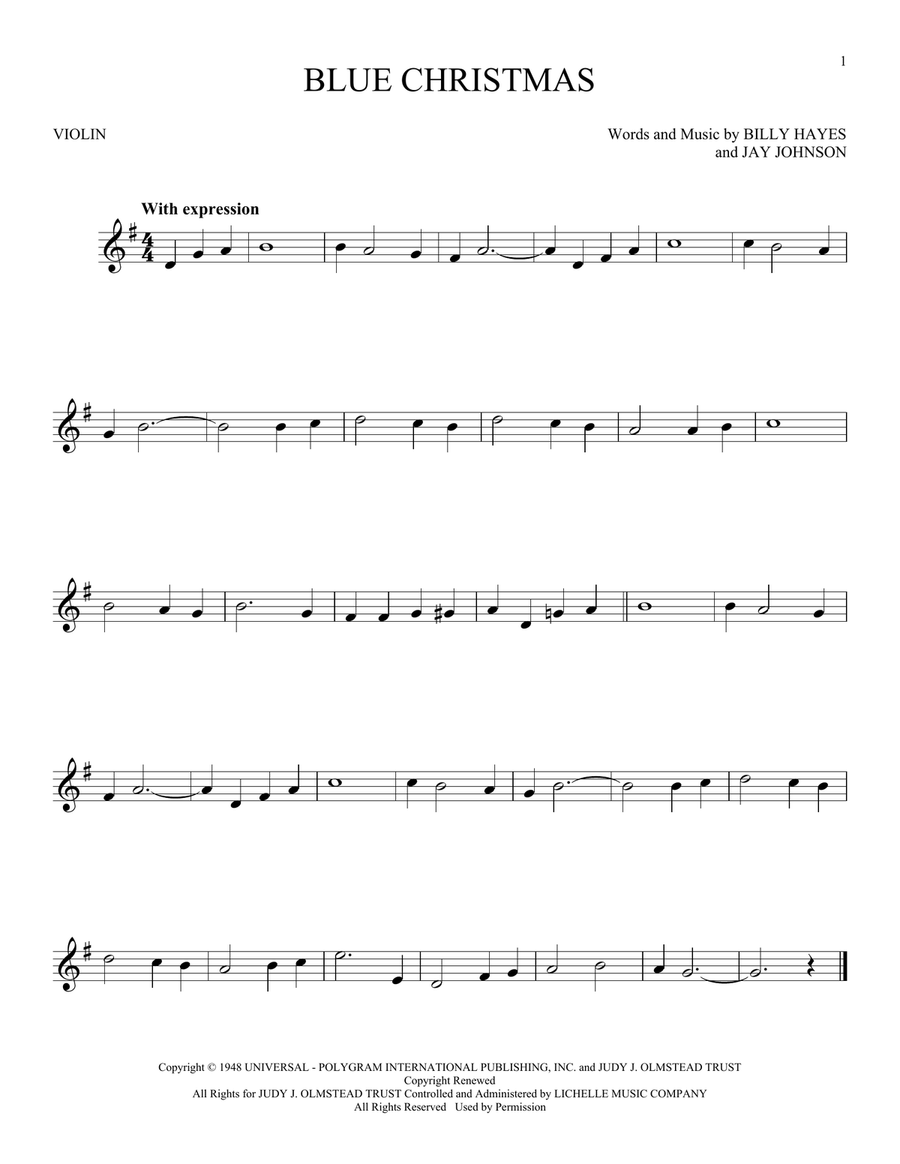 Blue Christmas Violin Solo scores gallery preview page 1