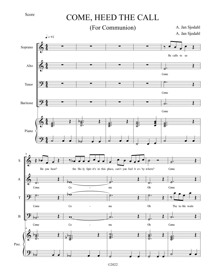 Come, Heed the Call Come, Heed the Call 4-Part scores gallery preview page 1