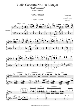 Book cover for Vivaldi - Violin Concerto No.1 in E Major 'La primavera', RV 269 - Piano solo