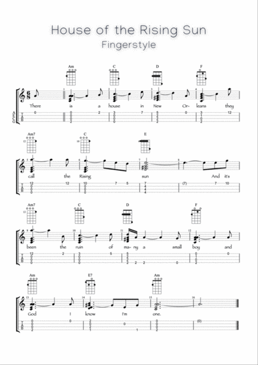 House of the Rising Sun (Fingerstyle Ukulele) Ukulele scores gallery preview page 3