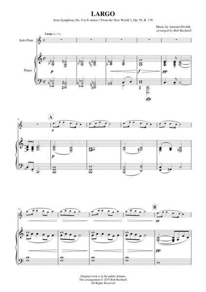 Largo from Symphony No.9 ("From the New World") (Dvorak) - Theme for Solo Flute and Piano image number null