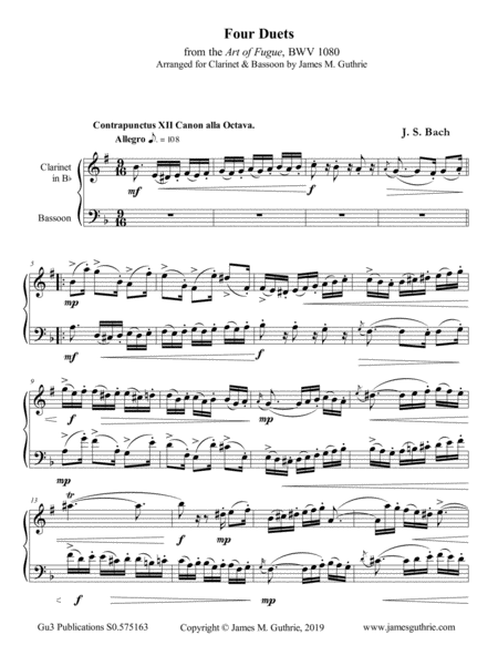 Bach: Four Duets from the Art of Fugue for Clarinet & Bassoon image number null
