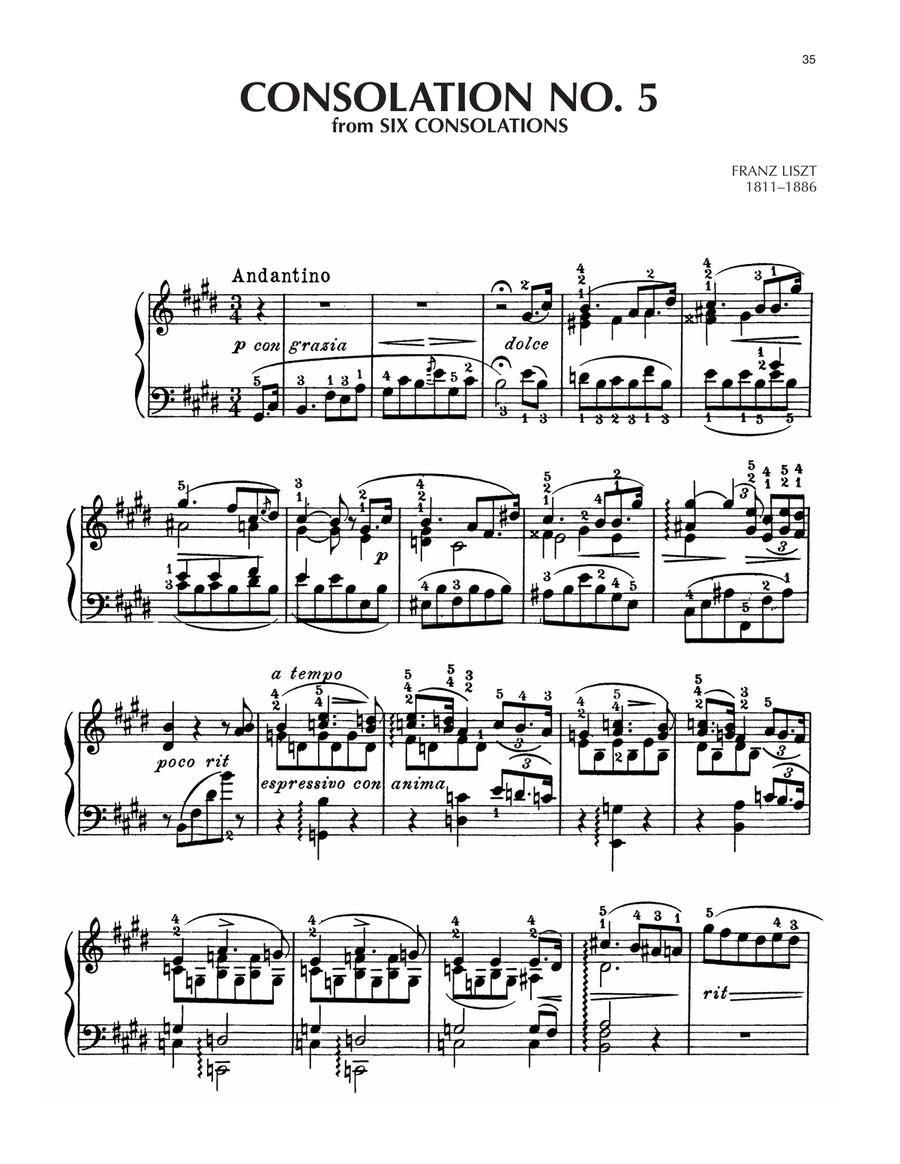 Consolation No. 5 In E Major Piano Solo scores gallery preview page 1