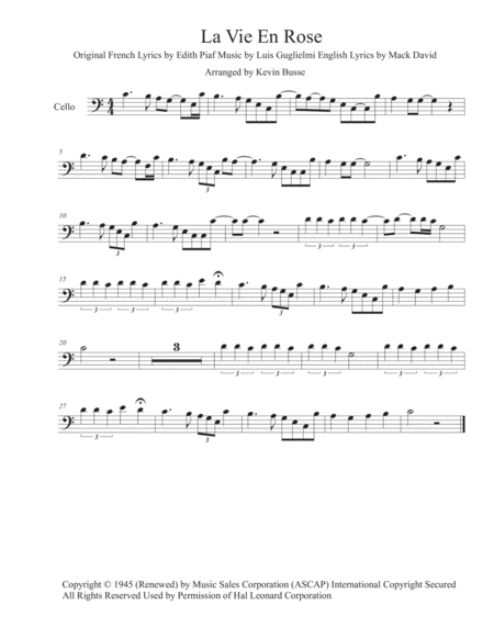 La Vie En Rose (Easy key of C) - Cello image number null