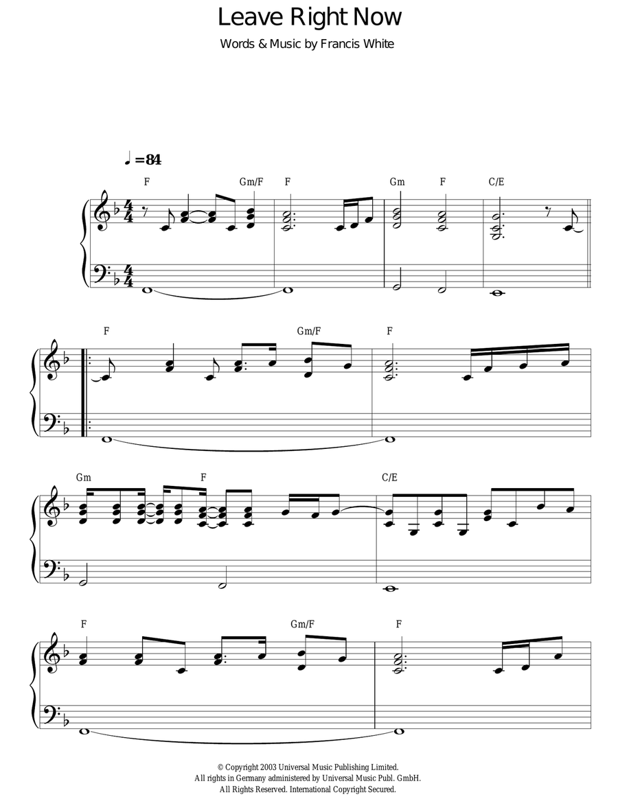 Leave Right Now Piano Solo scores gallery preview page 1
