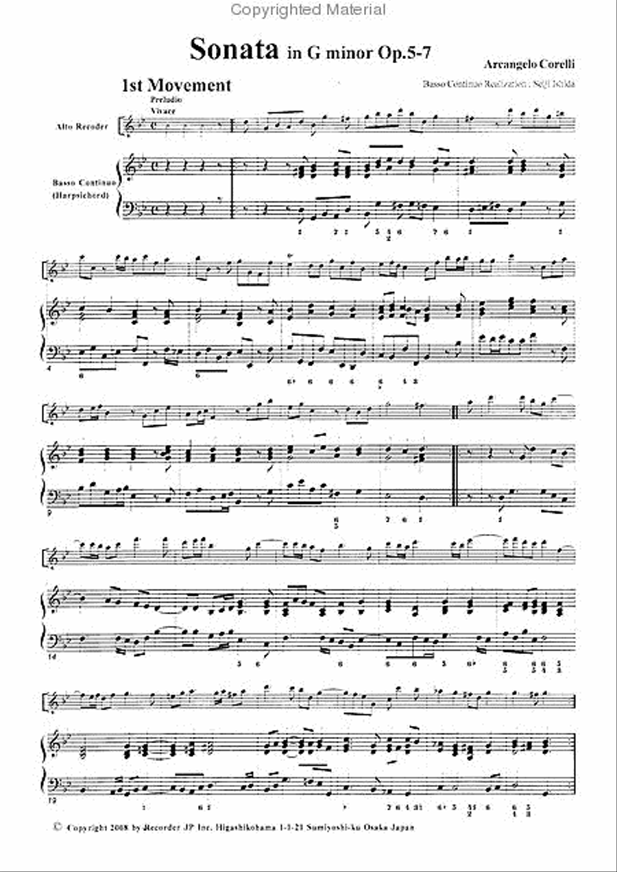 Sonata in G minor, Op. 5-7 Alto Recorder scores gallery preview page 3