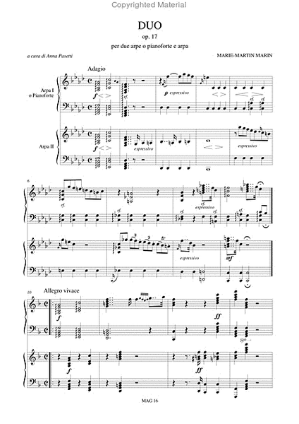 Duo Op. 17 for 2 Harps or Piano and Harp by Marie-Martin Marin Harp - Sheet Music