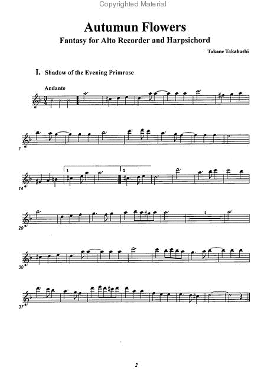 Autumn Flowers --Fantasy for Alto Recorder and Harpsichord Alto Recorder scores gallery preview page 2