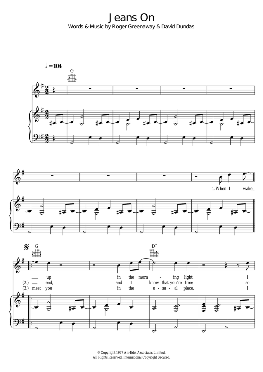 Jeans On Piano, Vocal scores gallery preview page 1