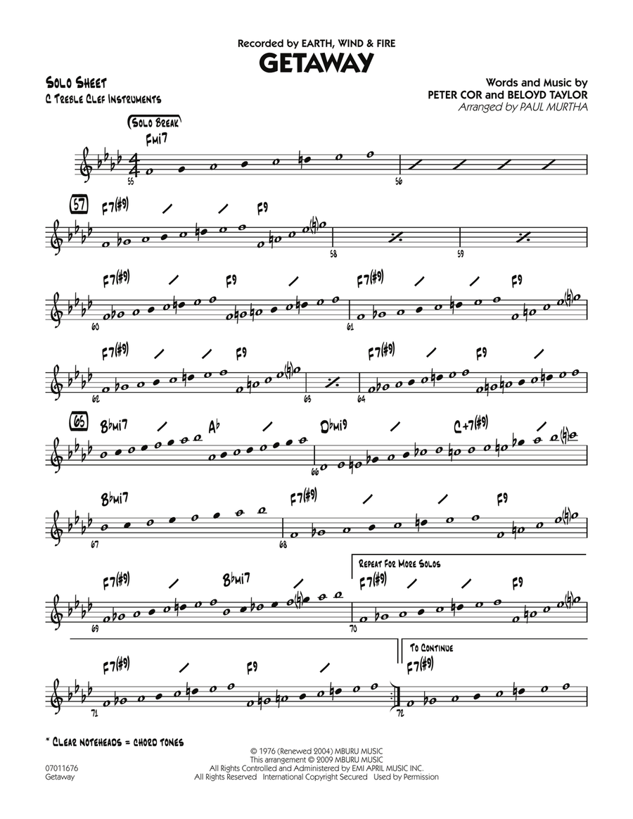 Getaway - C Solo Sheet Part scores gallery preview page 1