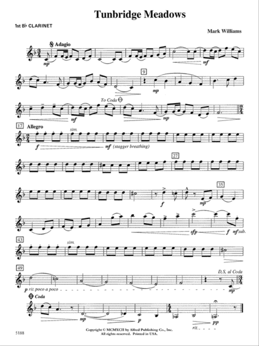 Tunbridge Meadows: 1st B-flat Clarinet Concert Band scores gallery preview page 1