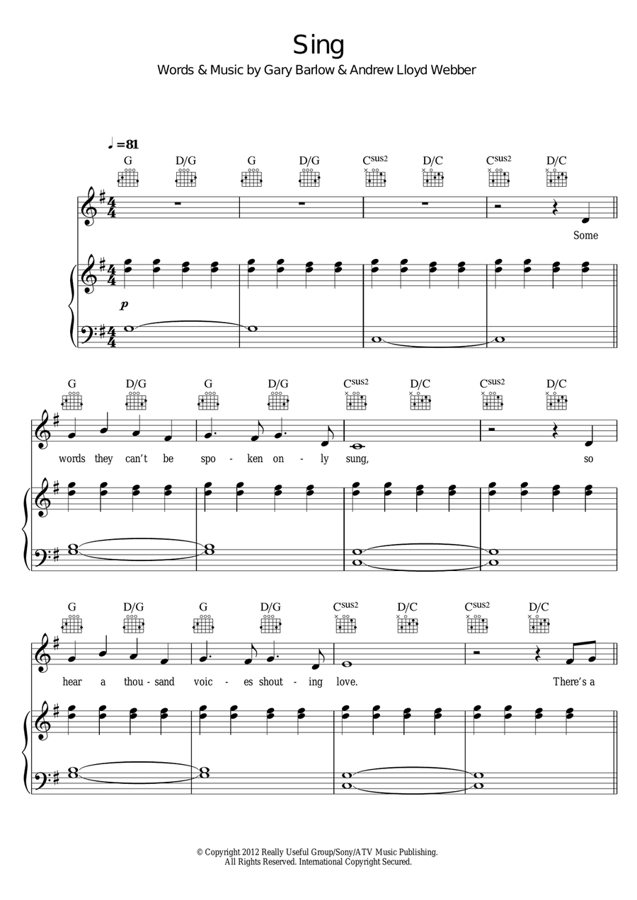 Sing Piano, Vocal, Guitar scores gallery preview page 1