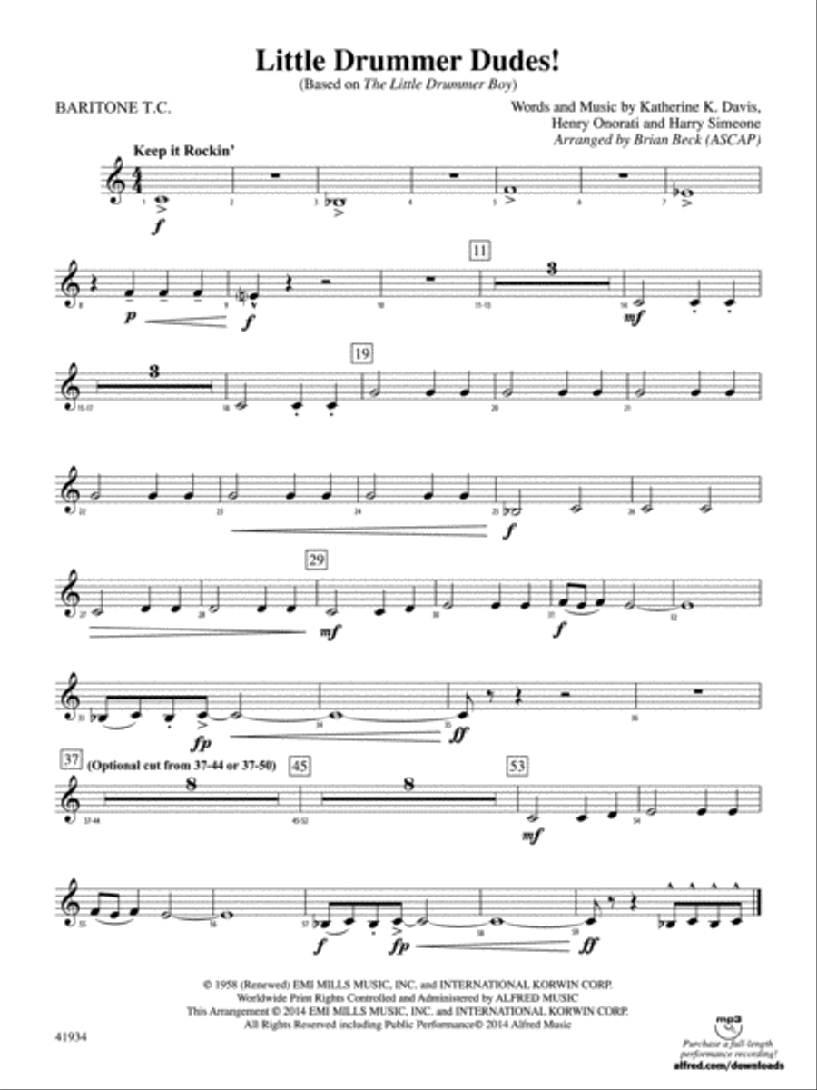 Little Drummer Dudes!: Baritone T.C. Concert Band scores gallery preview page 1