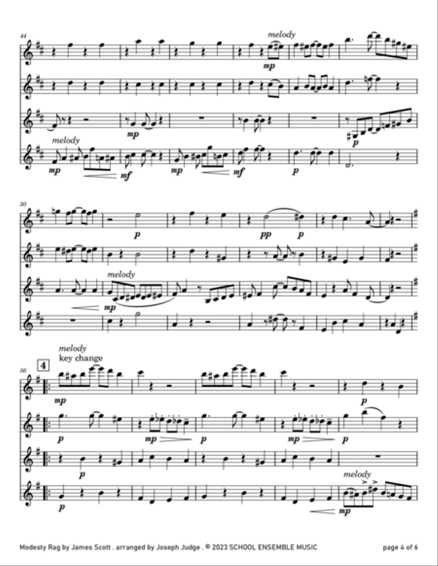 Modesty Rag by James Scott for Clarinet Quartet in Schools Clarinet Quartet scores gallery preview page 4