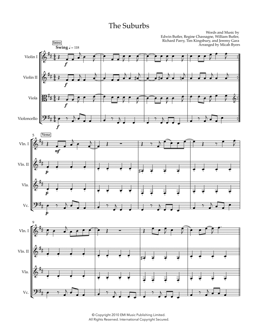 The Suburbs The Suburbs String Quartet scores gallery preview page 1