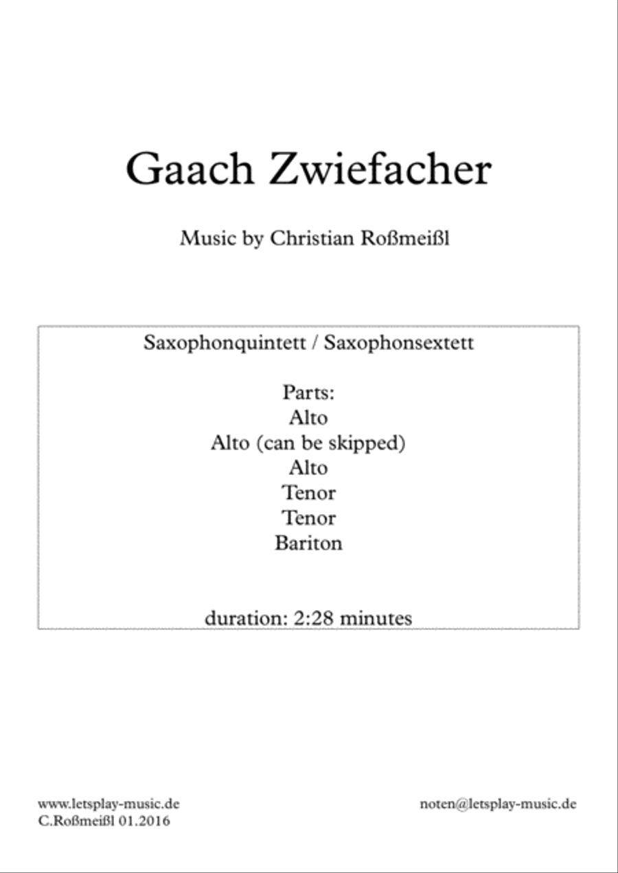 GAACH Zwiefacher for Saxophonquintet, Saxophonsextet Woodwind Quintet scores gallery preview page 1