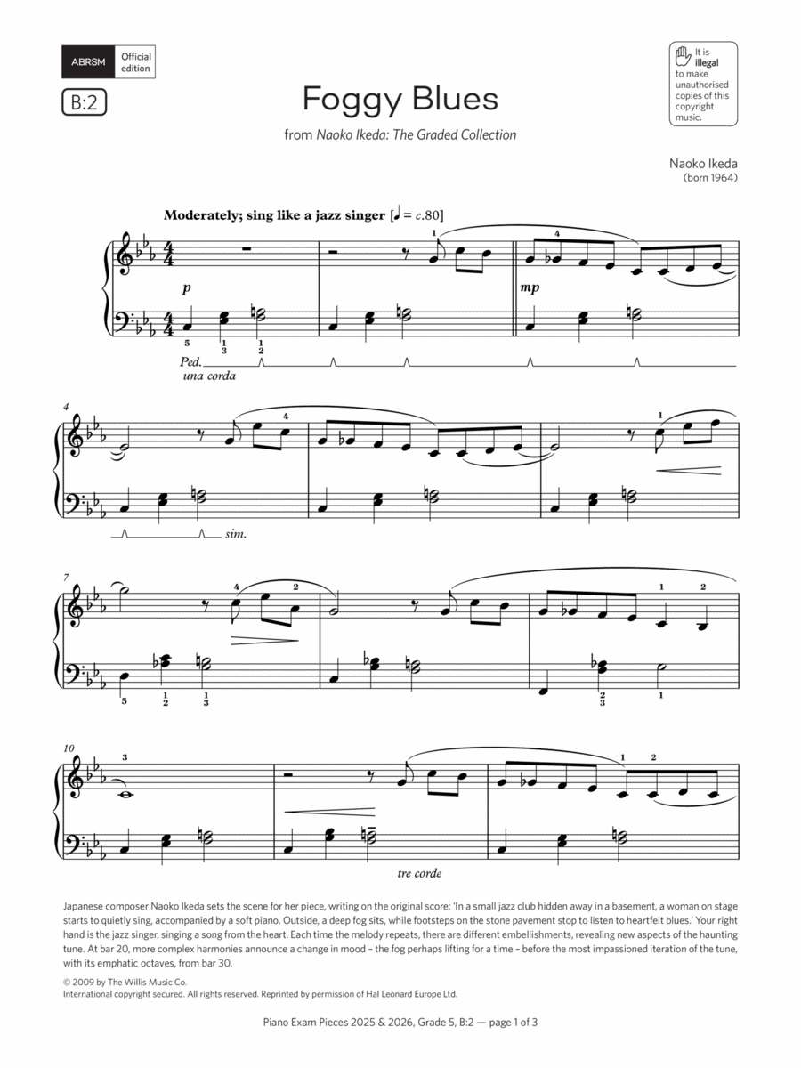 Foggy Blues (Grade 5, list B2, from the ABRSM Piano Syllabus 2025 & 2026) Piano Method scores gallery preview page 1