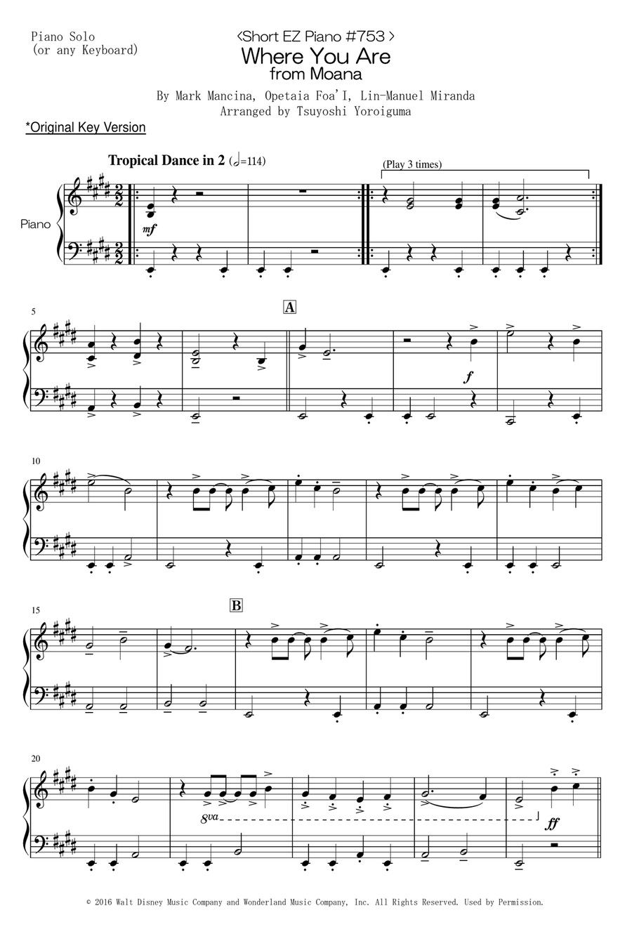 Where You Are Where You Are Easy Piano scores gallery preview page 1