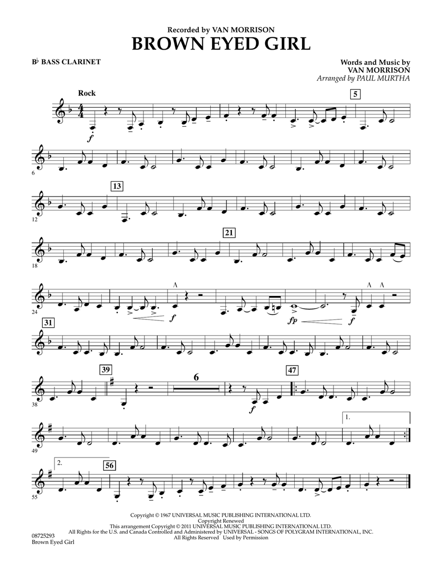 Brown Eyed Girl - Bb Bass Clarinet Concert Band scores gallery preview page 1