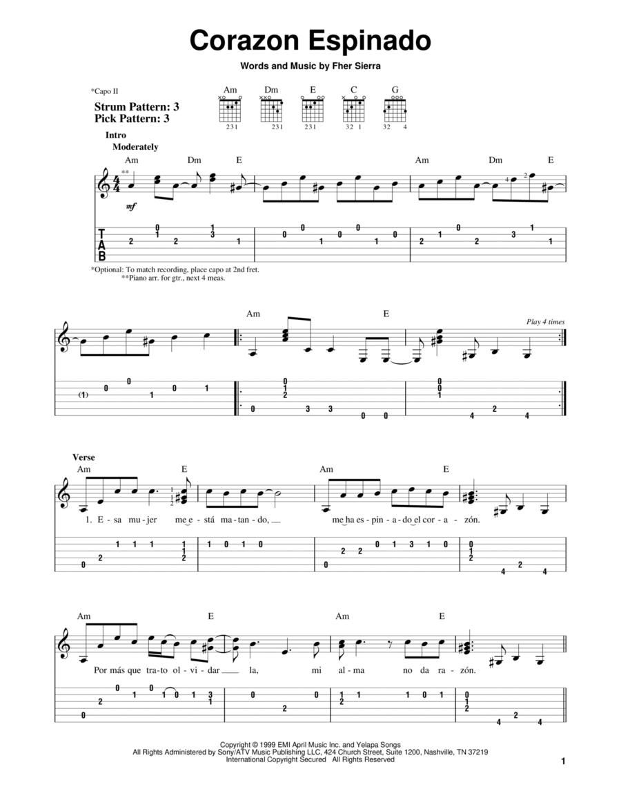 Corazon Espinado Corazon Espinado Acoustic Guitar scores gallery preview page 1