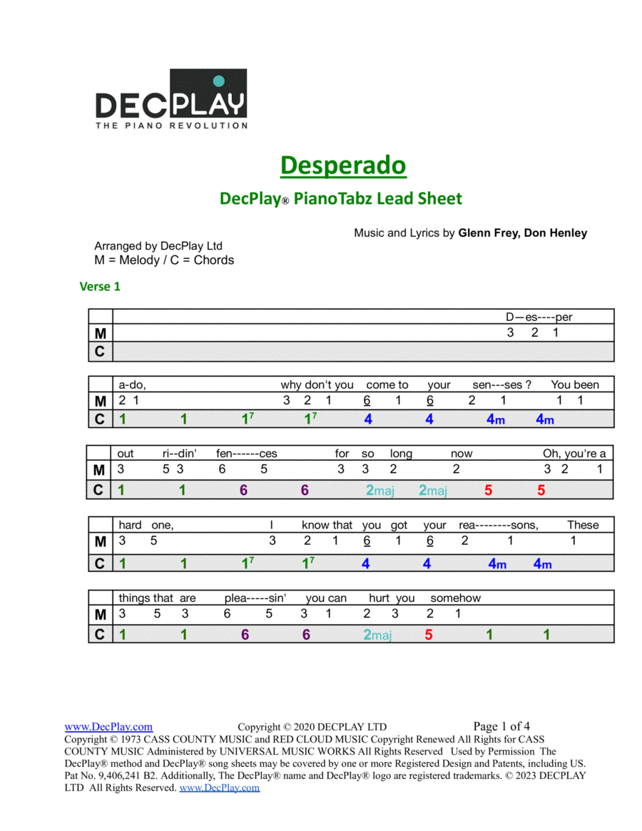 Desperado Easy Piano scores gallery preview page 1