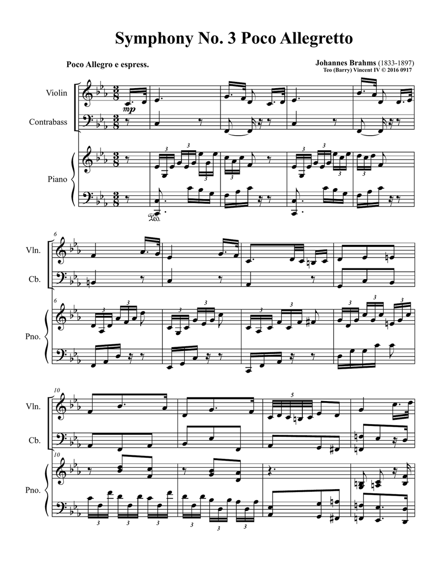 Symphony No.3, Op.90: III. Poco allegretto Small Ensemble scores gallery preview page 1