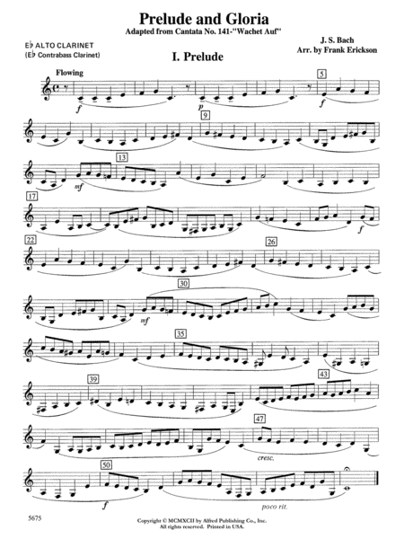 Prelude and Gloria (Adapted from Cantata No. 141 -- Wachet Auf): E-flat Alto Clarinet