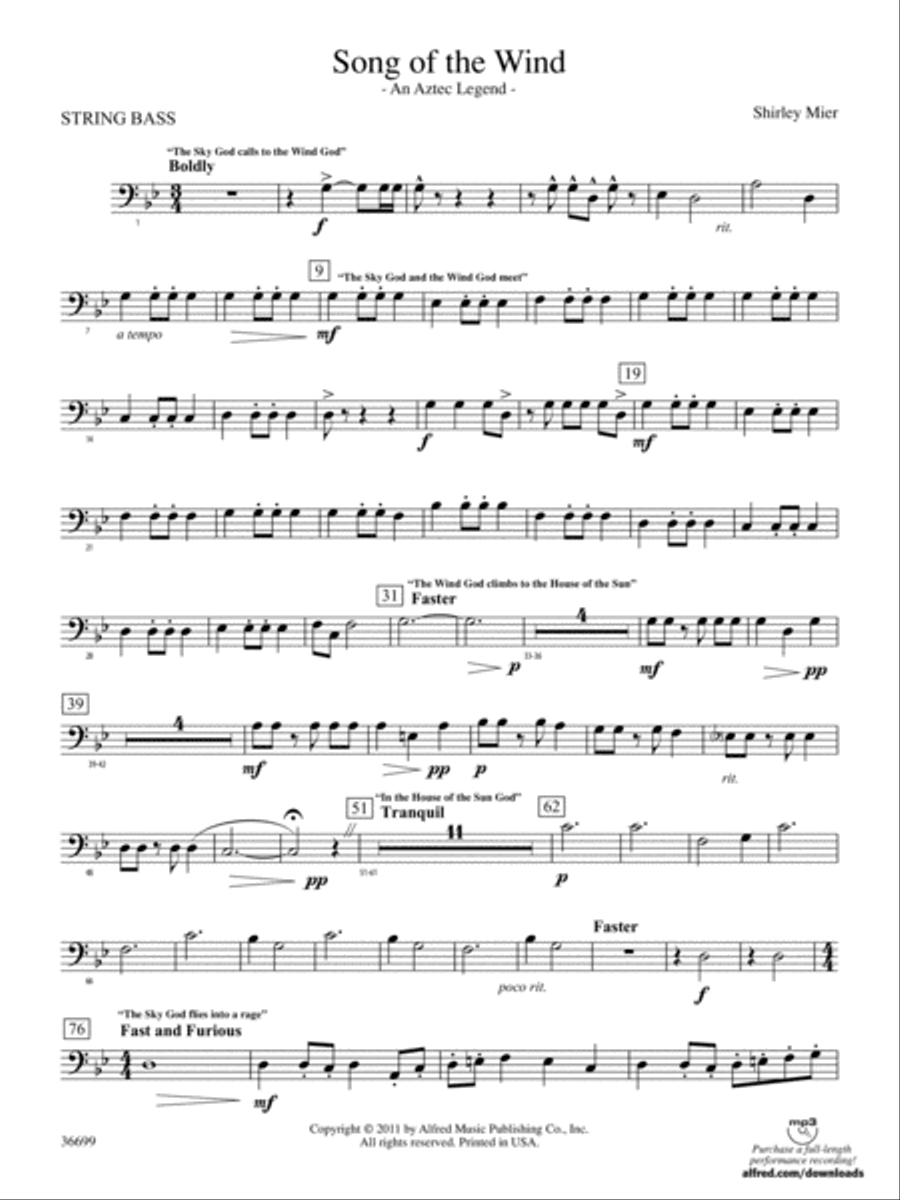 Song of the Wind: (World Part) String Bass Concert Band scores gallery preview page 1