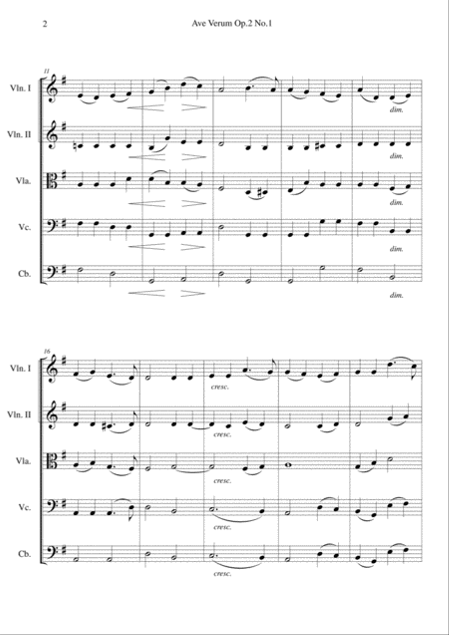 Elgar - Ave Verum Op.1 No.1 arranged for String Orchestra - Score String Orchestra scores gallery preview page 2