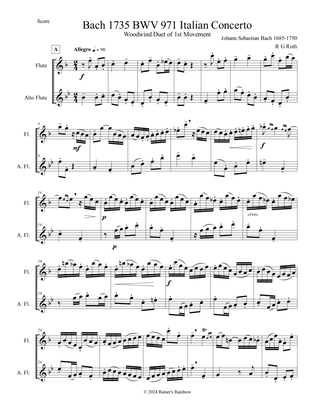 Bach 1735 BWV 971 Italian Concerto Flute and Alto Flute Duet Parts and Score