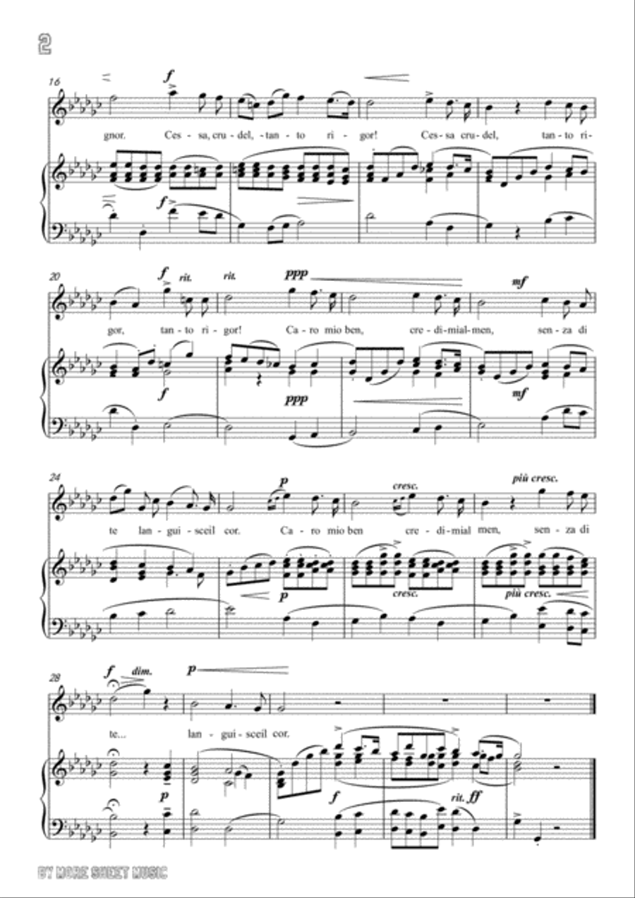 Giordani,Giuseppe-Caro mio ben in G flat Major,for Voice and Piano Voice Solo scores gallery preview page 4
