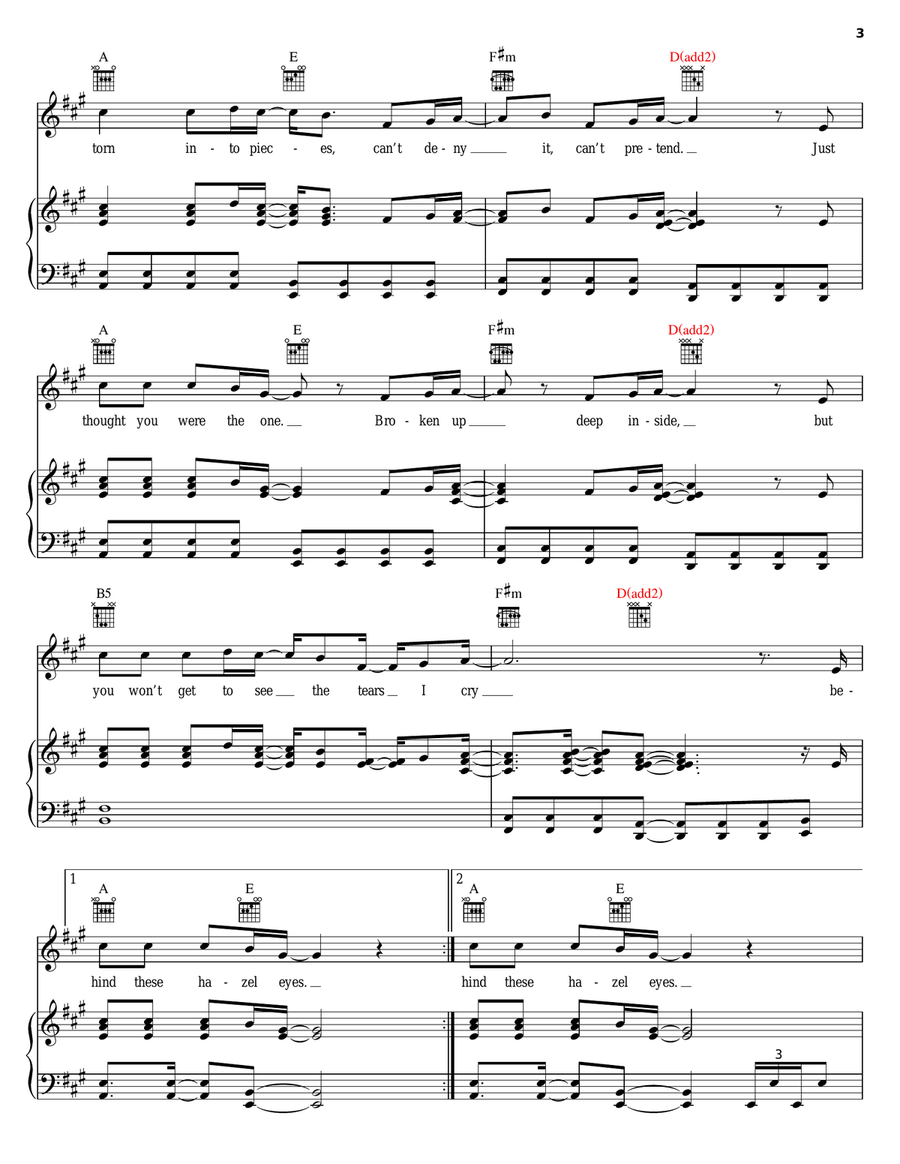 Behind These Hazel Eyes Piano, Vocal, Guitar scores gallery preview page 3