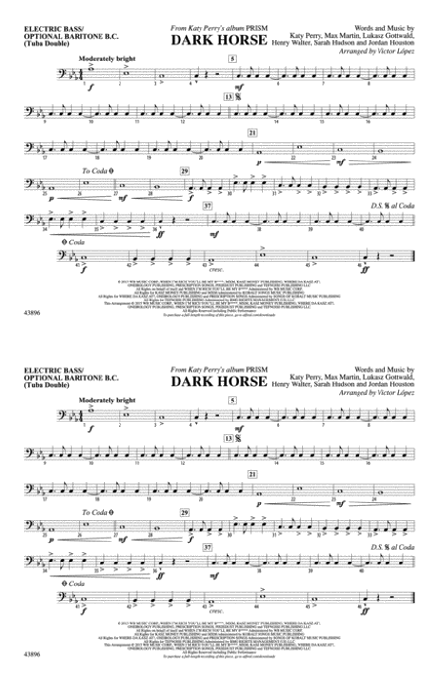 Dark Horse: Electric Bass Marching Band scores gallery preview page 1