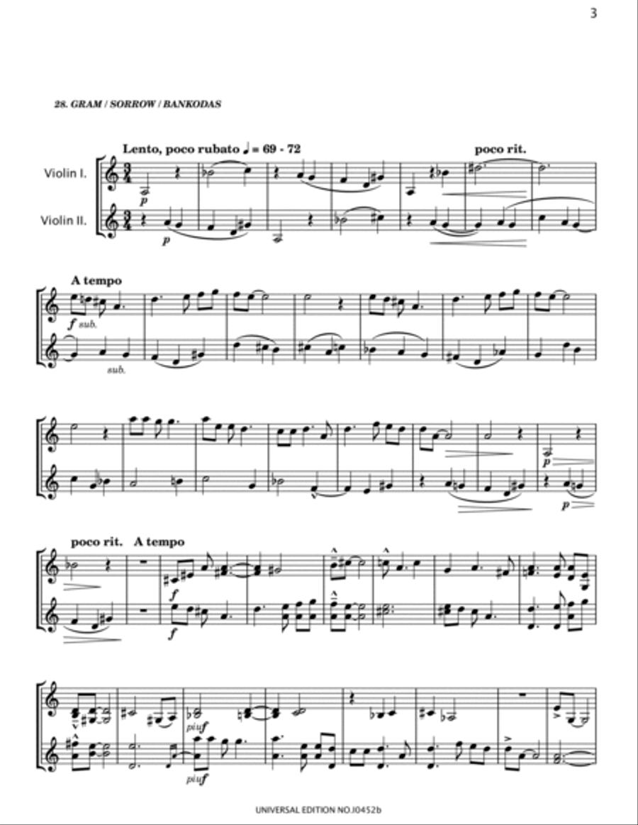 Béla Bartók - 44 Duos for Two Violins, Sz.98, BB 104 - No.26-44 Original String Duet scores gallery preview page 3