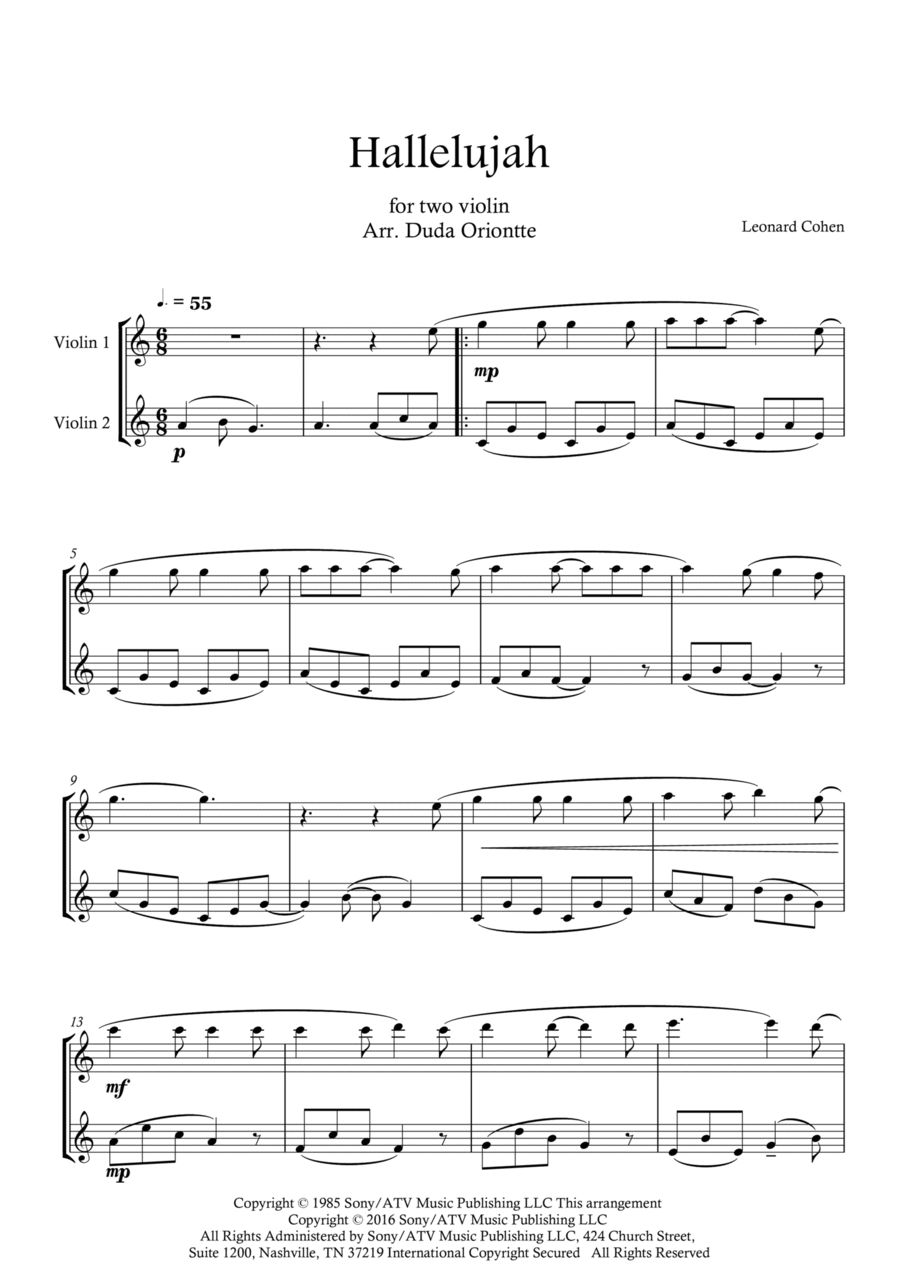 Hallelujah String Duet scores gallery preview page 1