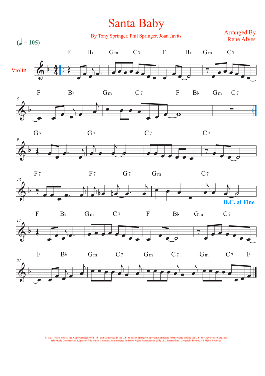 Santa Baby Violin Solo scores gallery preview page 1