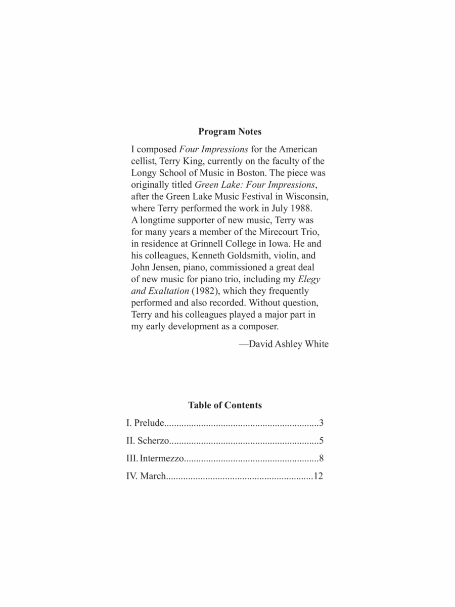Four Impressions Cello Solo scores gallery preview page 1