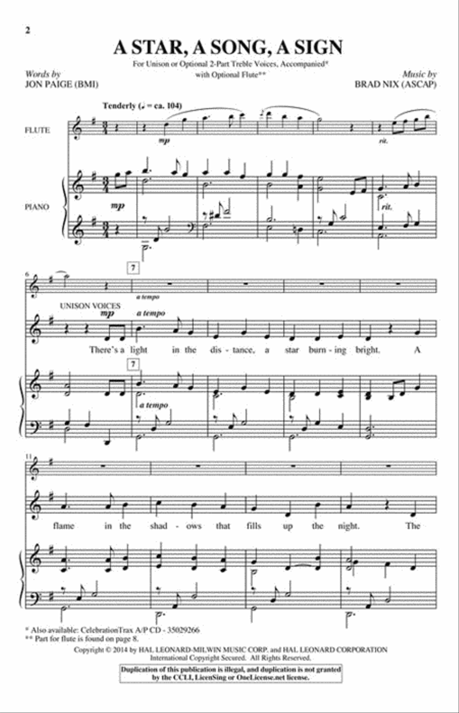 A Star, A Song, A Sign Unison Choir scores gallery preview page 2