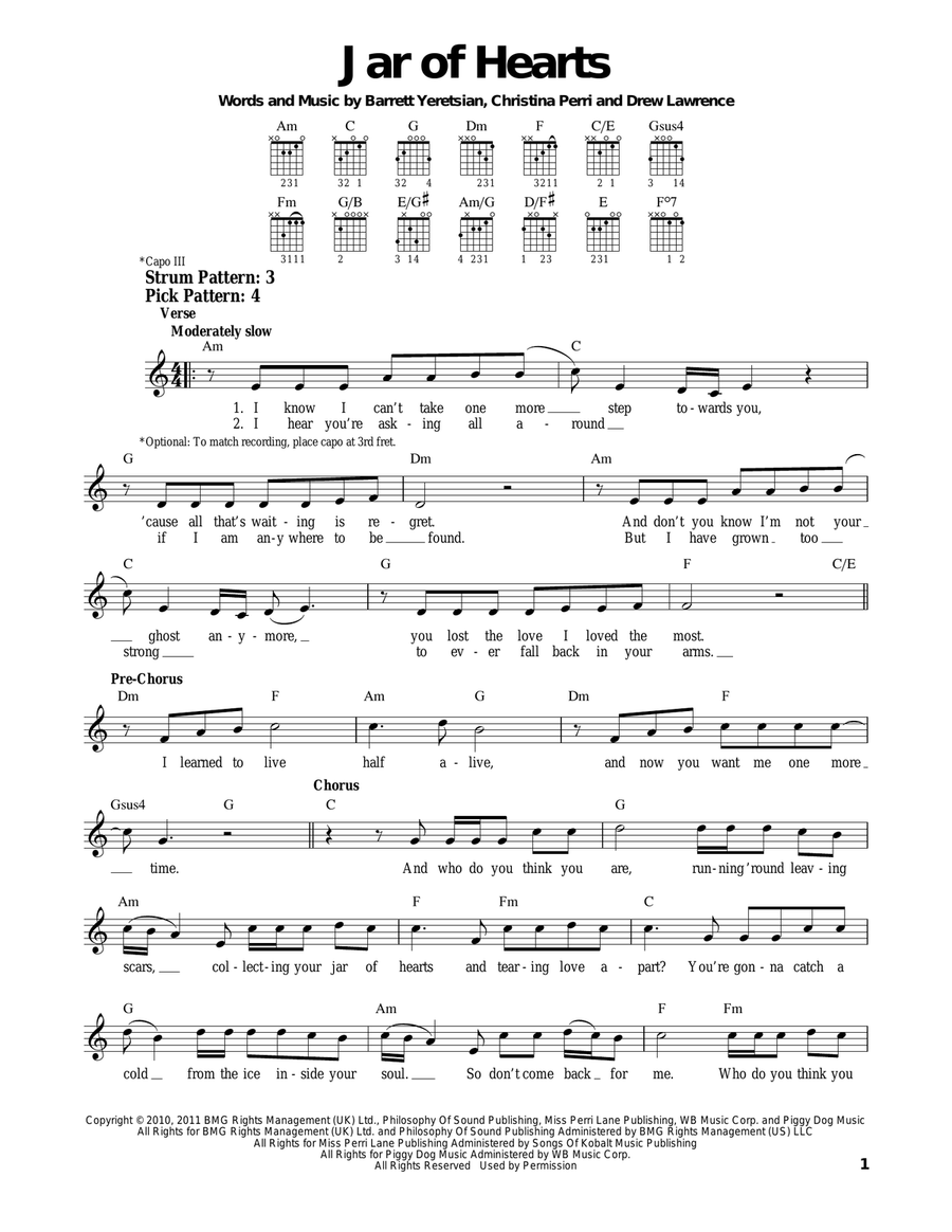 Jar Of Hearts Acoustic Guitar scores gallery preview page 1