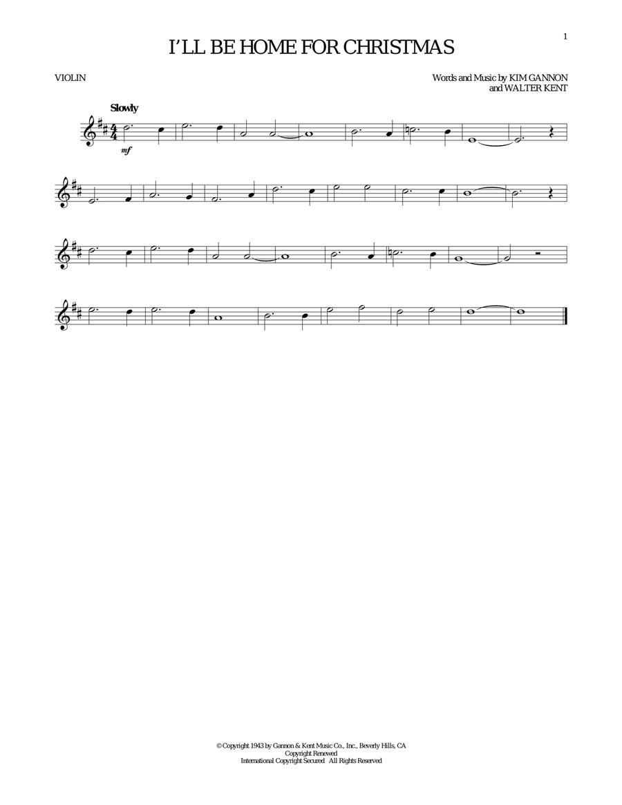 I'll Be Home For Christmas Violin Solo scores gallery preview page 1