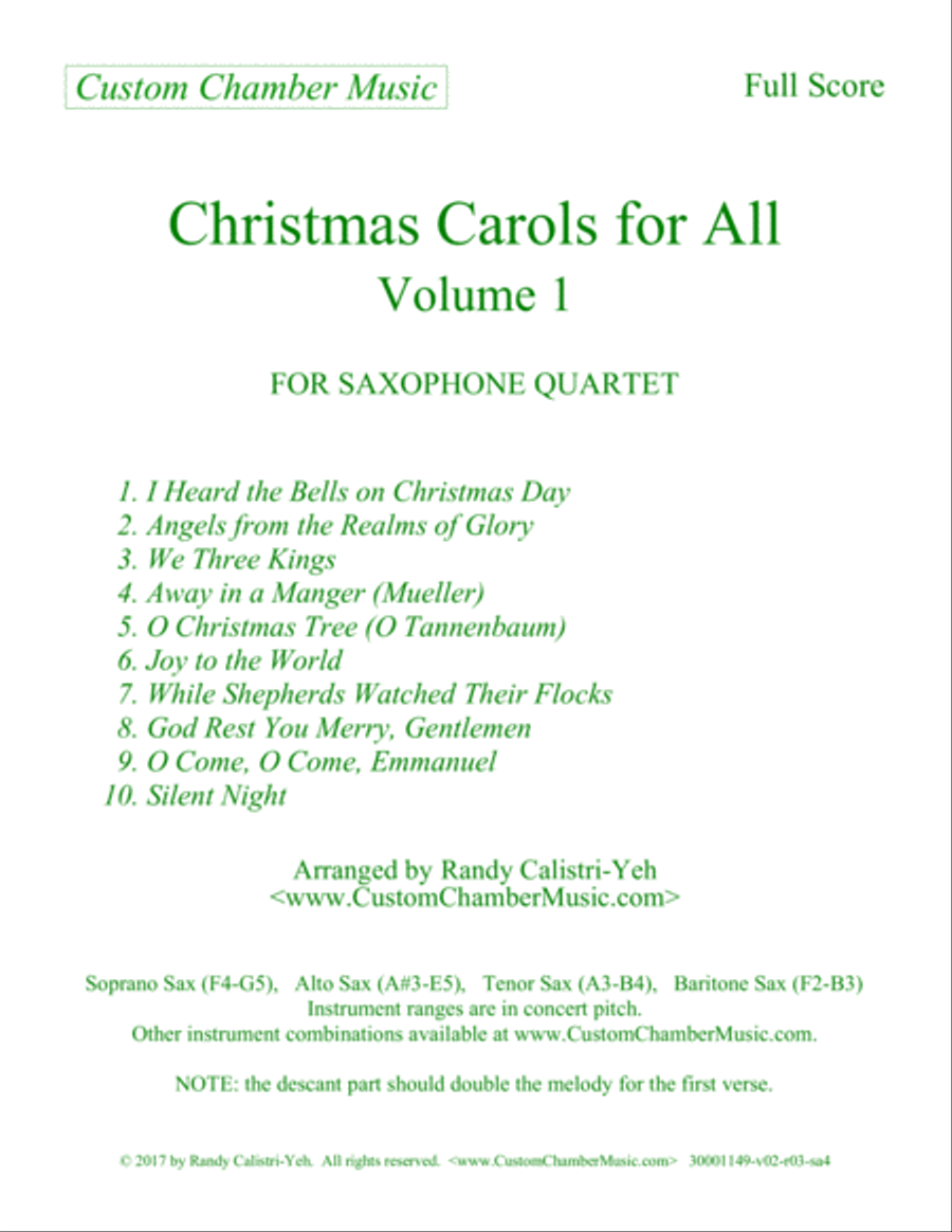 Christmas Carols for All, Volume 1 (for Saxophone Quartet)