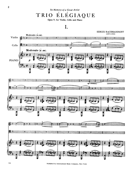 Trio Elegiaque No. 2 In D Minor, Opus 9