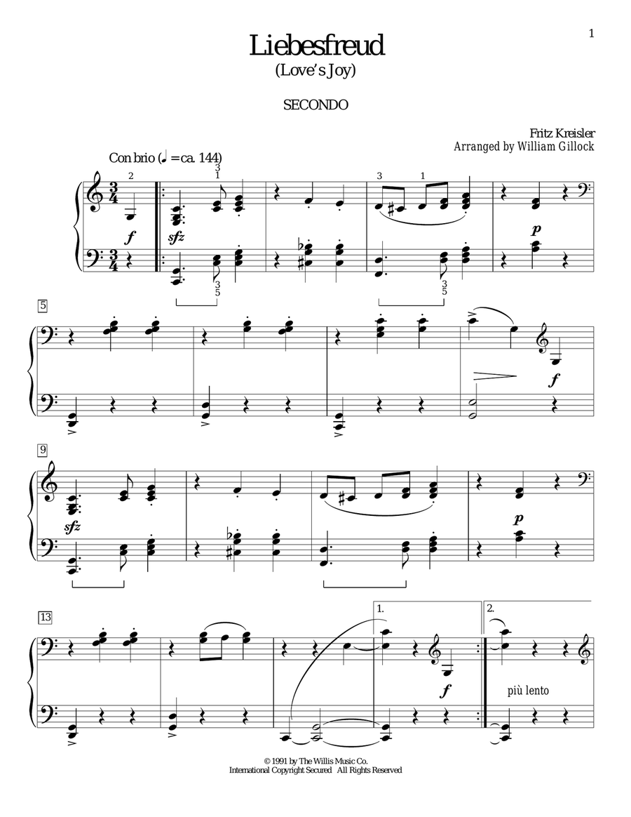 Liebesfreud Liebesfreud Piano Duet scores gallery preview page 1