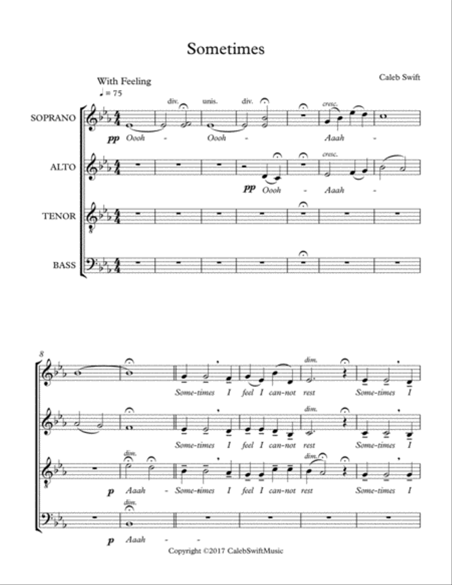 Sometimes (A Prelude for Choir) by Caleb Swift 4-Part scores gallery preview page 2