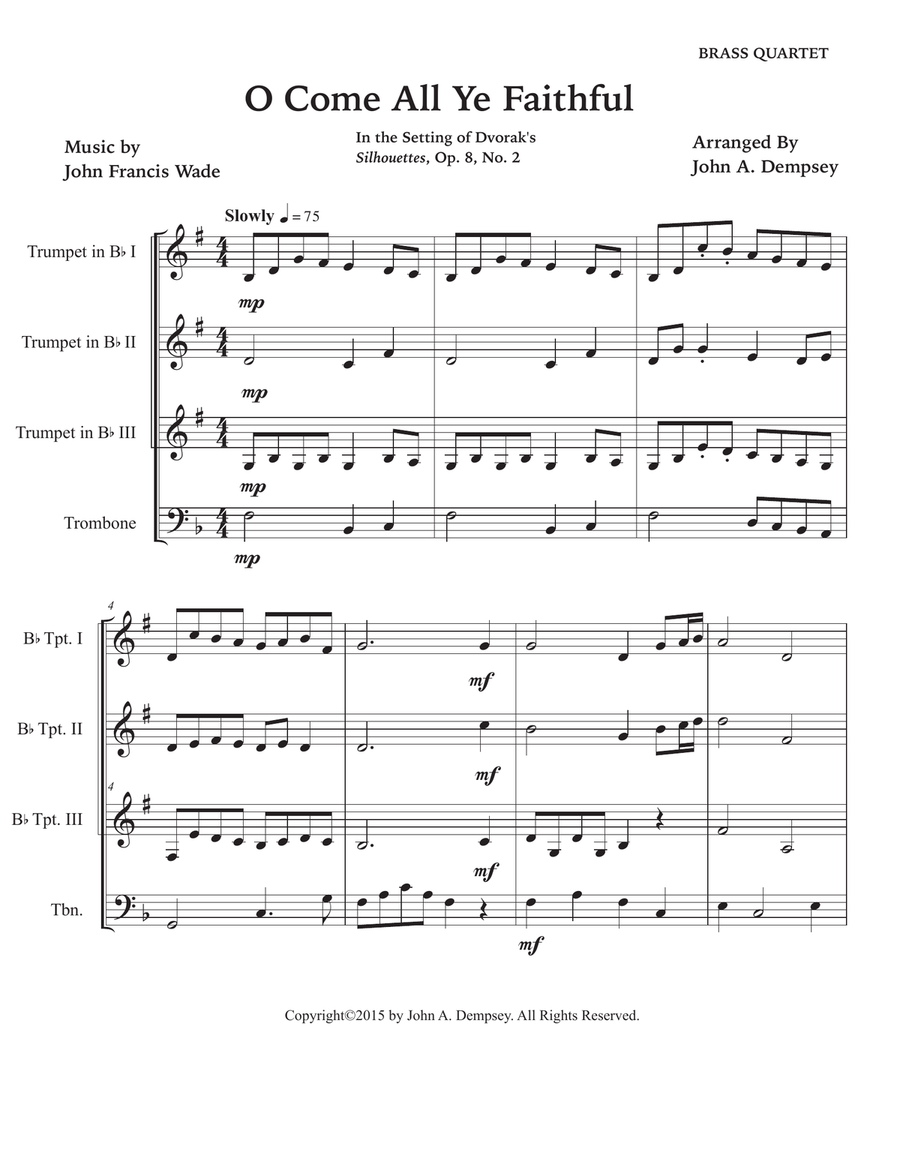 O Come All Ye Faithful (Brass Quartet): Three Trumpets and Trombone Brass Quartet scores gallery preview page 5