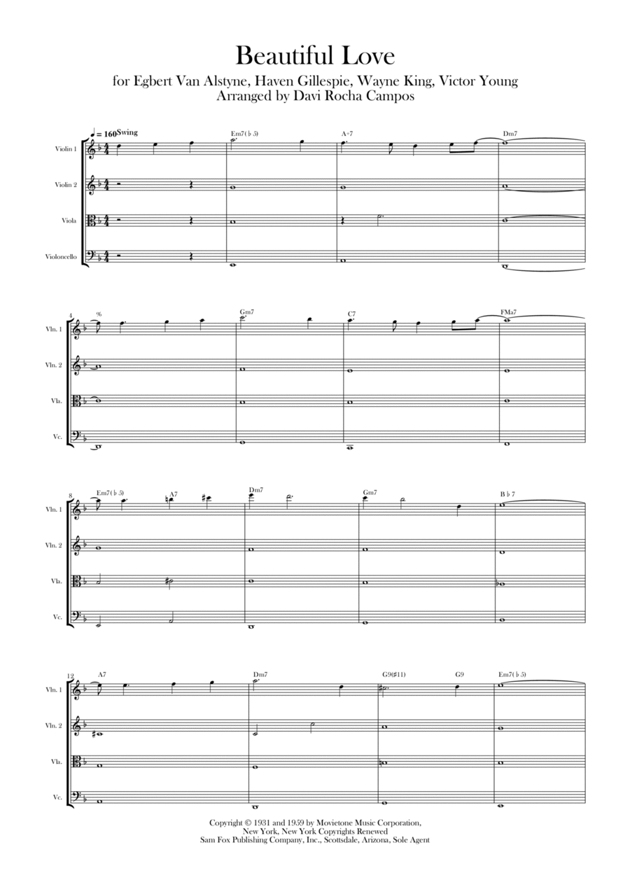 Beautiful Love String Quartet scores gallery preview page 1