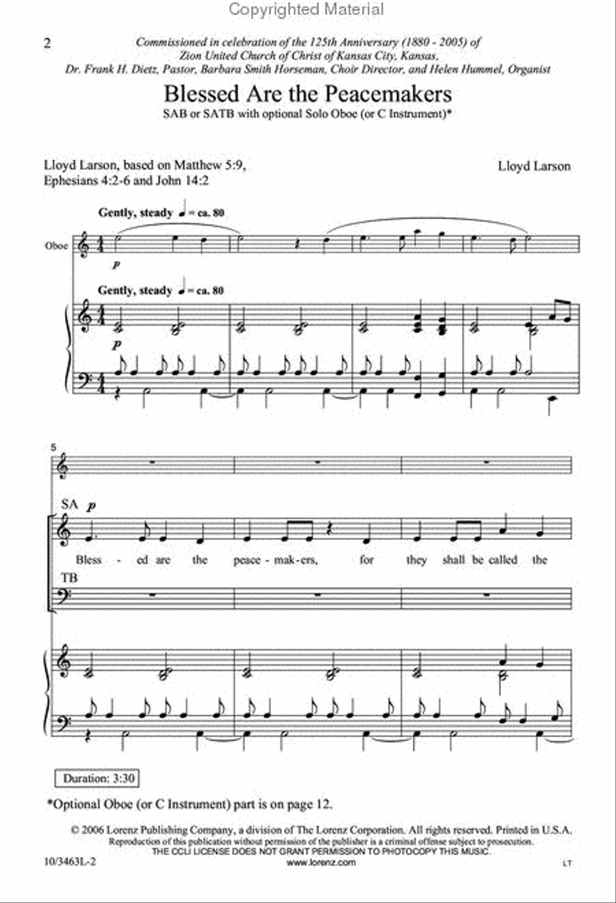 Blessed Are the Peacemakers 4-Part scores gallery preview page 2
