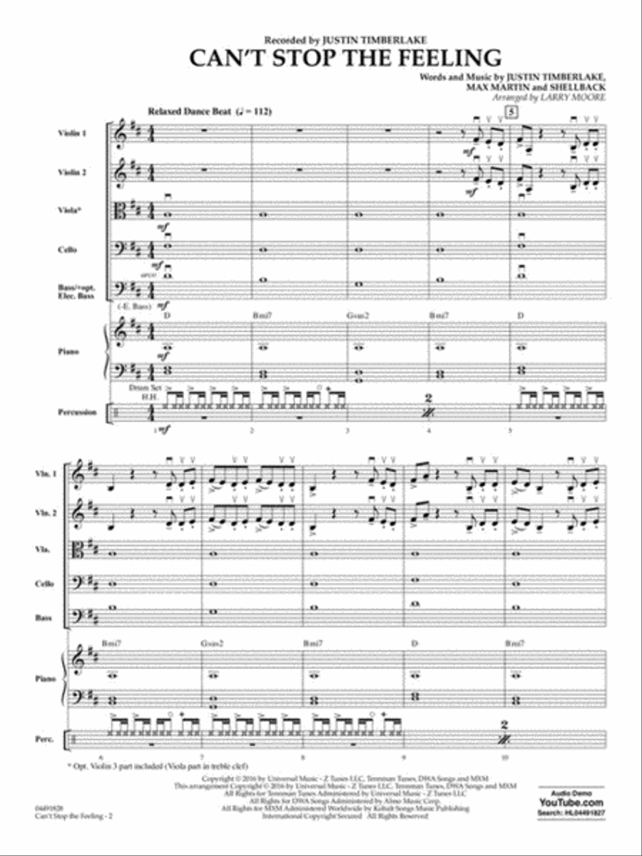 Can't Stop the Feeling String Orchestra scores gallery preview page 3
