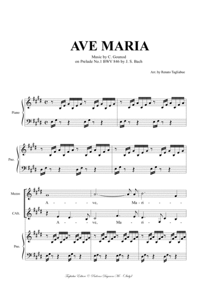 AVE MARIA - Bach-Gounod - For MezzoSoprano (or any instrument in C) and Piano - In E - With Musical image number null